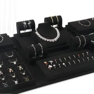 Jewelry Display Stand Set Black Color & Microfiber Material DS135-a