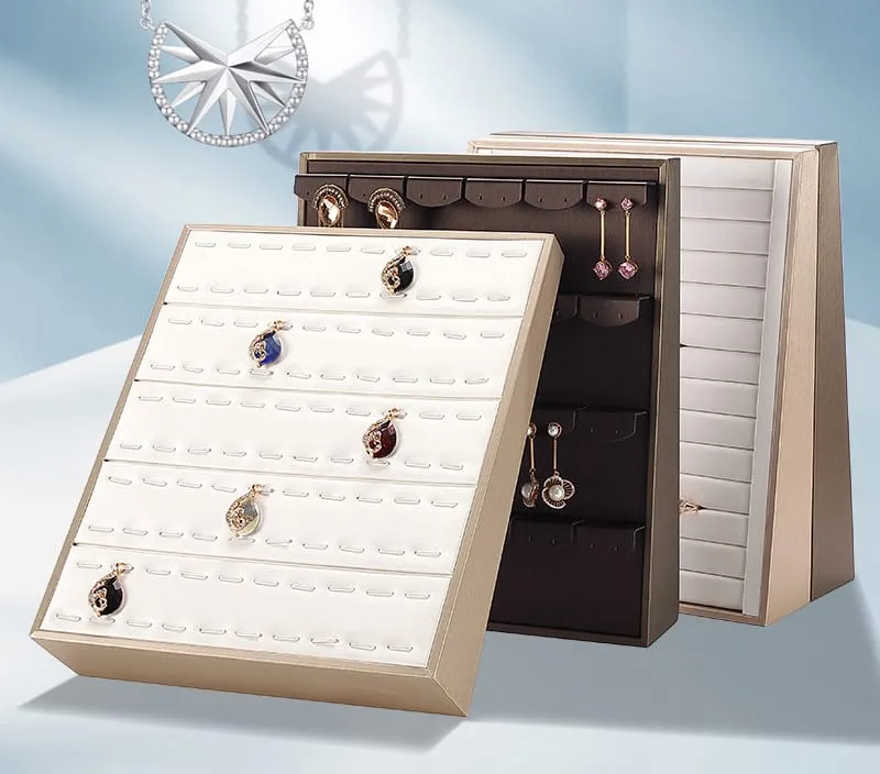 Jewelry Display Stand Set Brown and White Color, Leather Material - DS132-a
