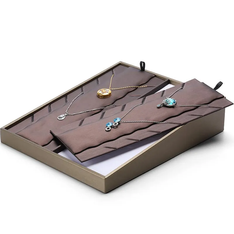 Jewelry Display Stand Set Brown and White Color, Leather Material - DS132-c