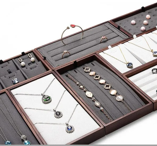 Jewelry Display Stand Set Grey Color & MicrofiberWood Material DS136-b