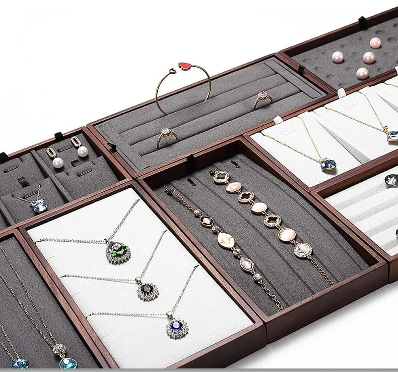 Jewelry Display Stand Set Grey Color & MicrofiberWood Material DS136-b