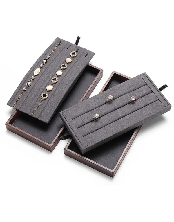 Jewelry Display Stand Set Grey Color & MicrofiberWood Material DS136-d