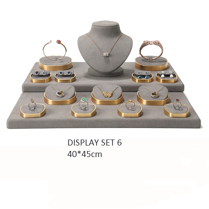 Jewelry Display Stand Set Grey Microfiber Metal DS134-k