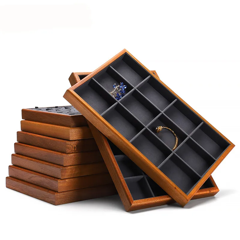 Jewelry Display Tray Multifunction, Pendant, Ring, Earring, Bangle, Chain, Stone, Flat Tray & Microfiber, Wood TR027-g