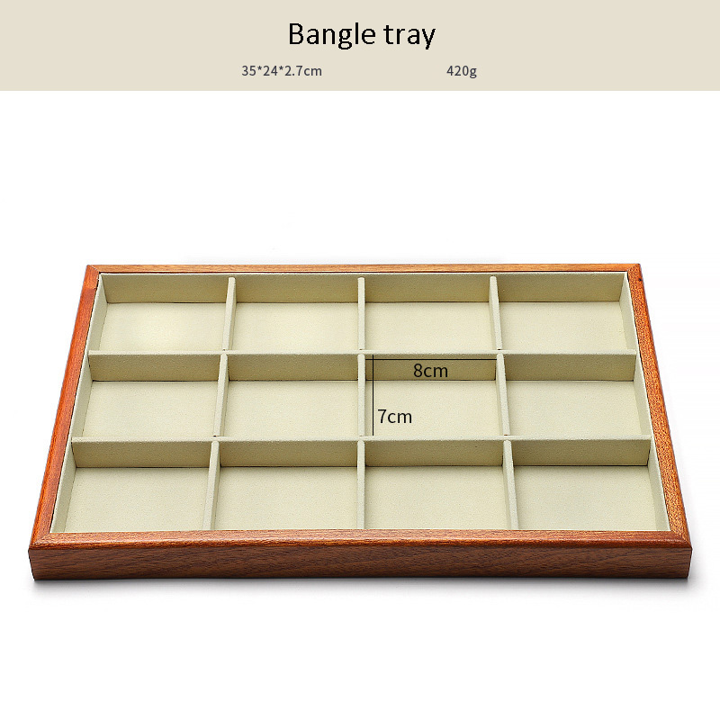 Jewelry Display Tray Multifunction, Pendant, Ring, Earring, Bangle, Chain, Stone, Flat Tray & Microfiber, Wood TR027-n