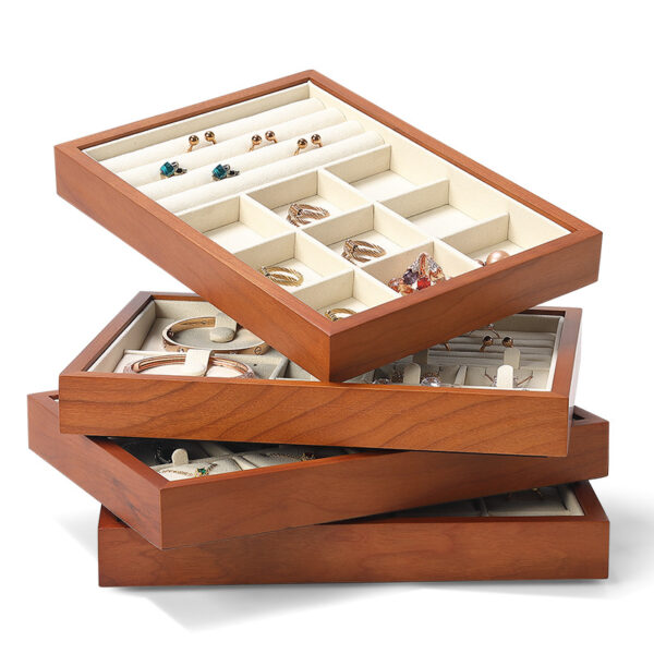 Jewelry Display Tray Multifunction Pendant, Ring, Earring Tray & Microfiber, Wood With Dust Cover TR026-k