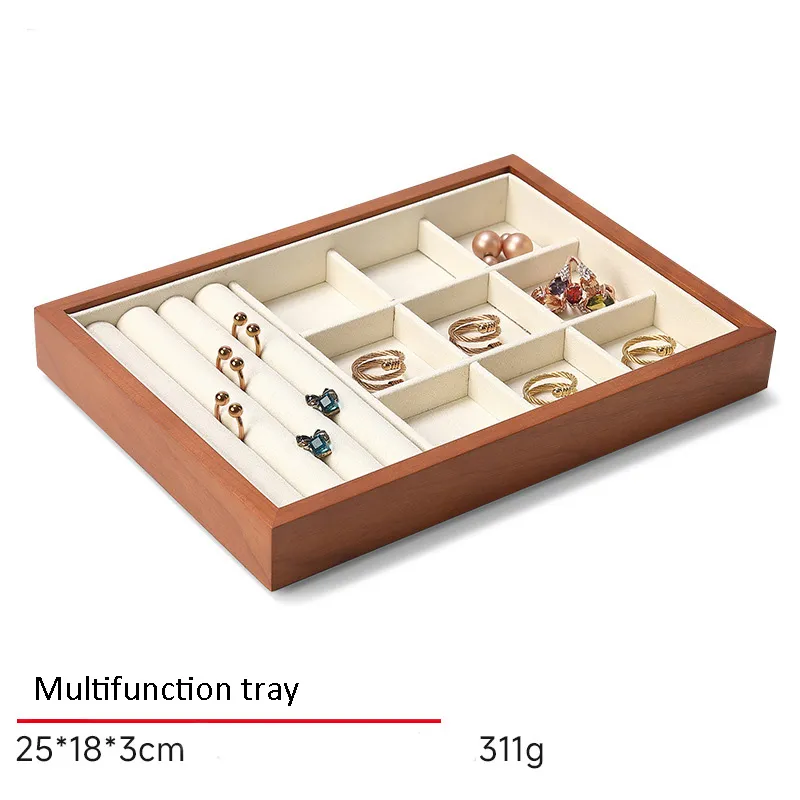 Jewelry Display Tray Multifunction Pendant, Ring, Earring Tray & Microfiber, Wood With Dust Cover TR026-q