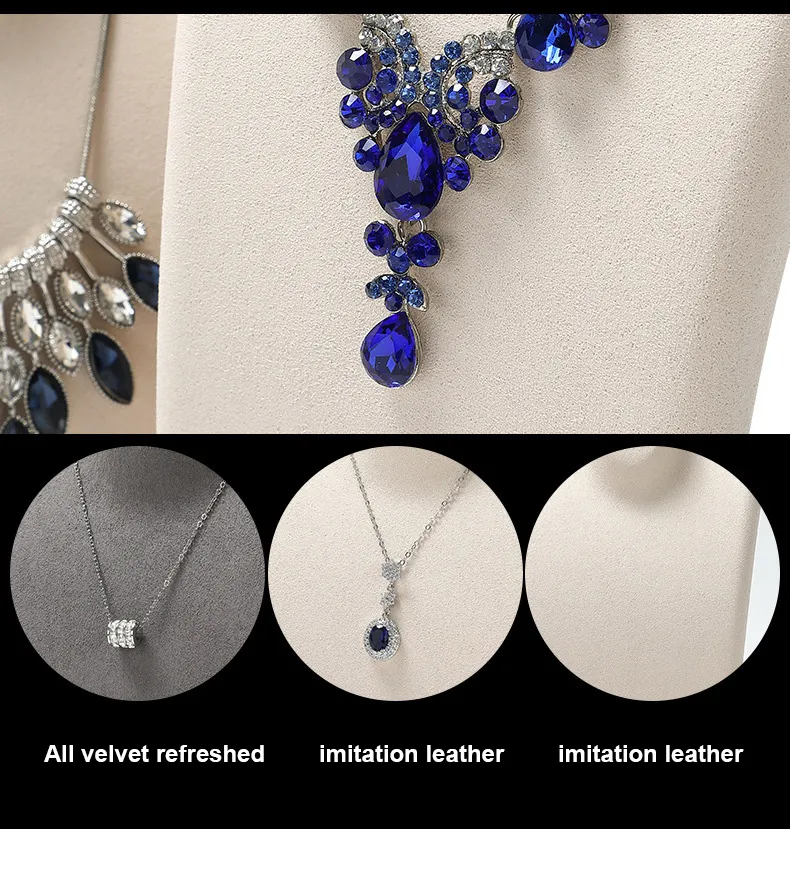 Necklace Jewelry Display Stand Grey, Beige Color & Velvet, Leather Material NK033-b