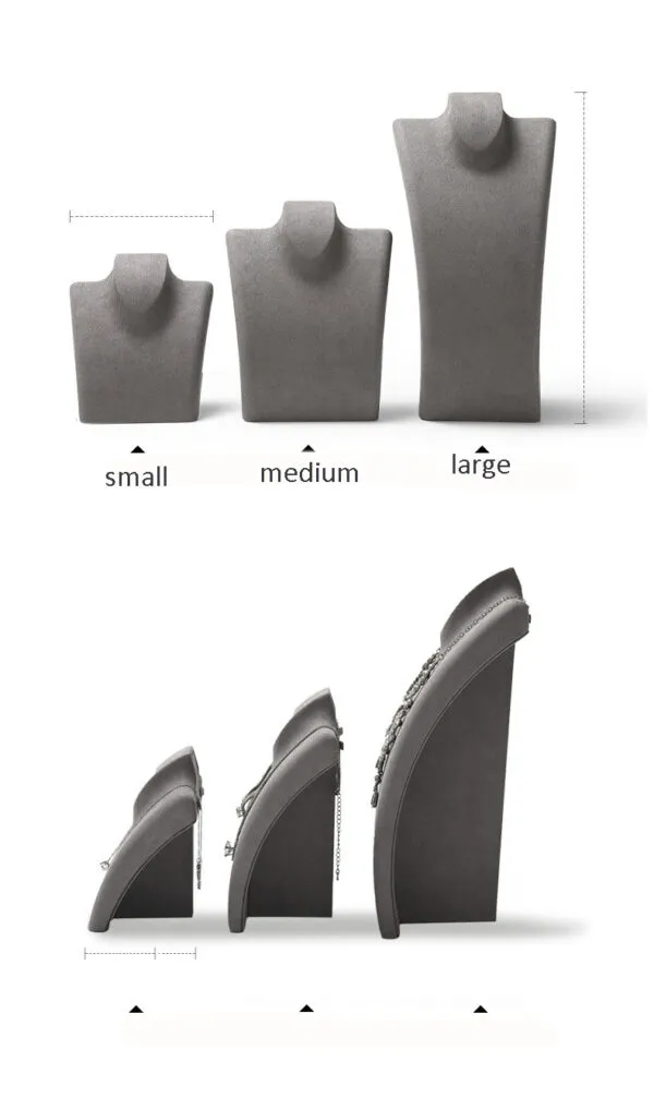 Necklace Jewelry Display Stand Grey, Beige Color & Velvet, Leather Material NK033-c