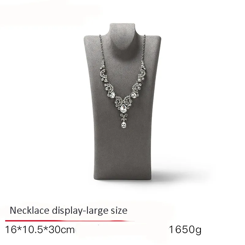 Necklace Jewelry Display Stand Grey, Beige Color & Velvet, Leather Material NK033-e