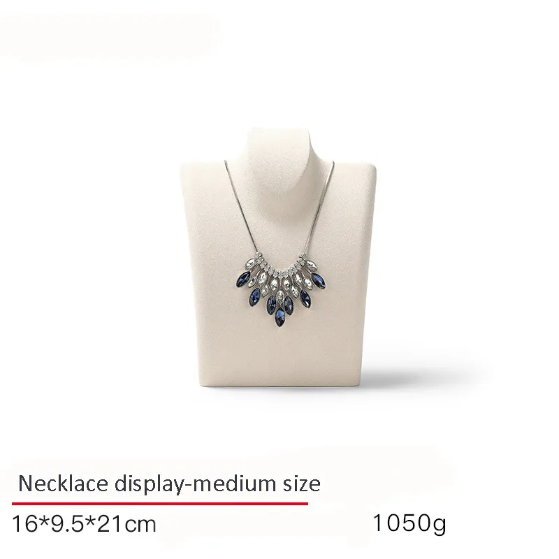 Necklace Jewelry Display Stand Grey, Beige Color & Velvet, Leather Material NK033-f