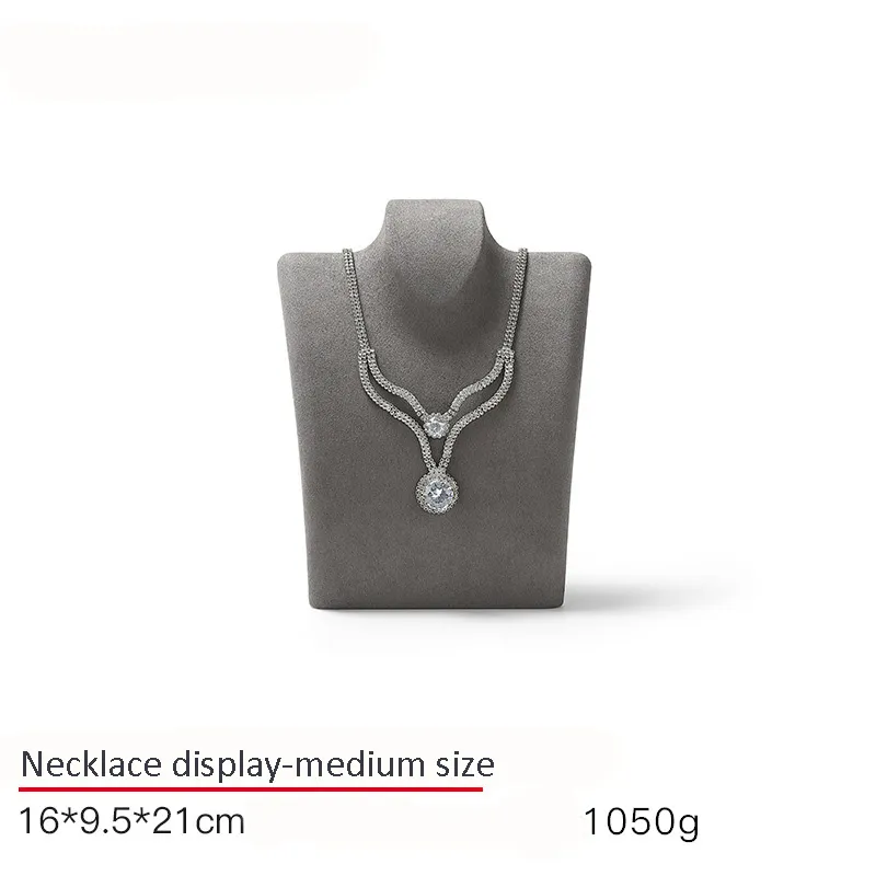 Necklace Jewelry Display Stand Grey, Beige Color & Velvet, Leather Material NK033-i