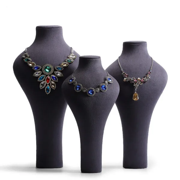 Necklace Jewelry Display Stand Dark Grey, White, Orange Color & Microfiber Material NK048-h