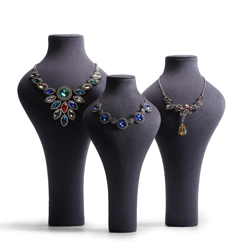 Necklace Jewelry Display Stand Dark Grey, White, Orange Color & Microfiber Material NK048-h