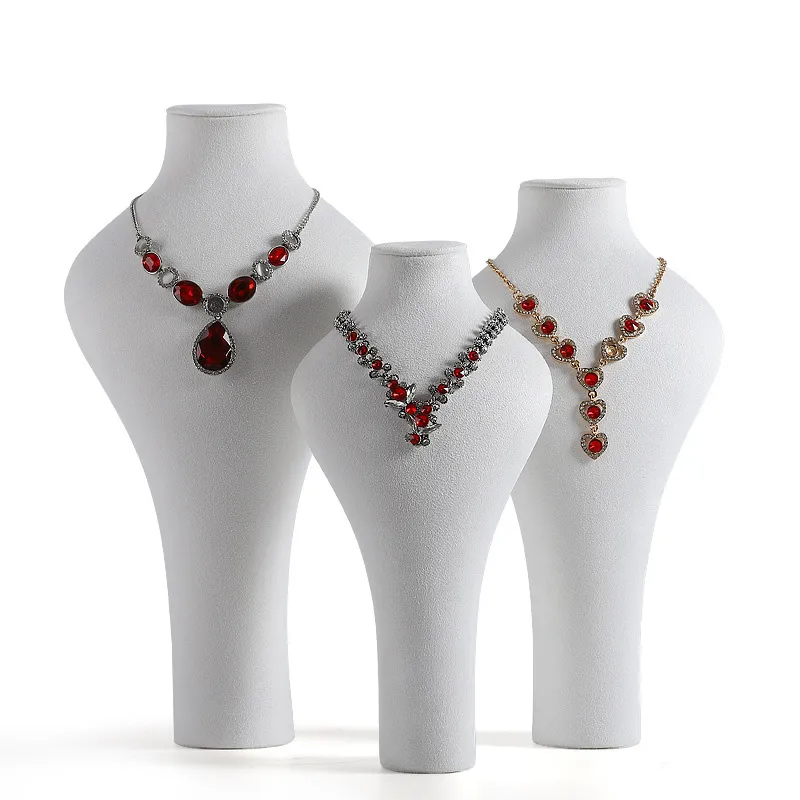 Necklace Jewelry Display Stand Dark Grey, White, Orange Color & Microfiber Material NK048-i