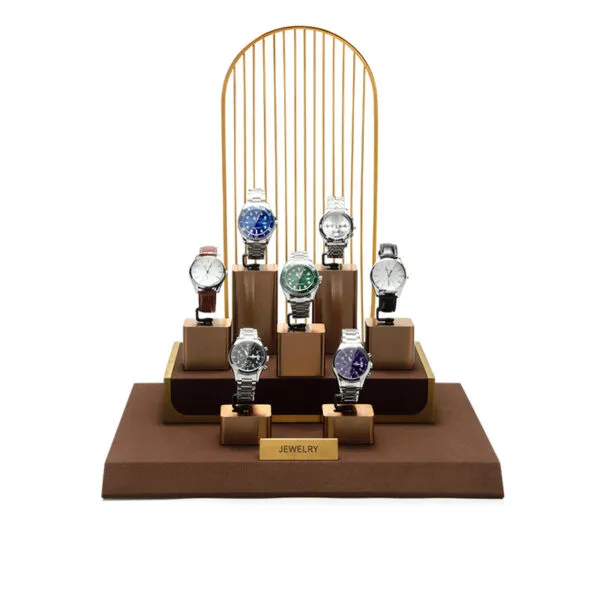 Watch Display Stand Set Brown Color & Microfiber, Metal Material WS025-a