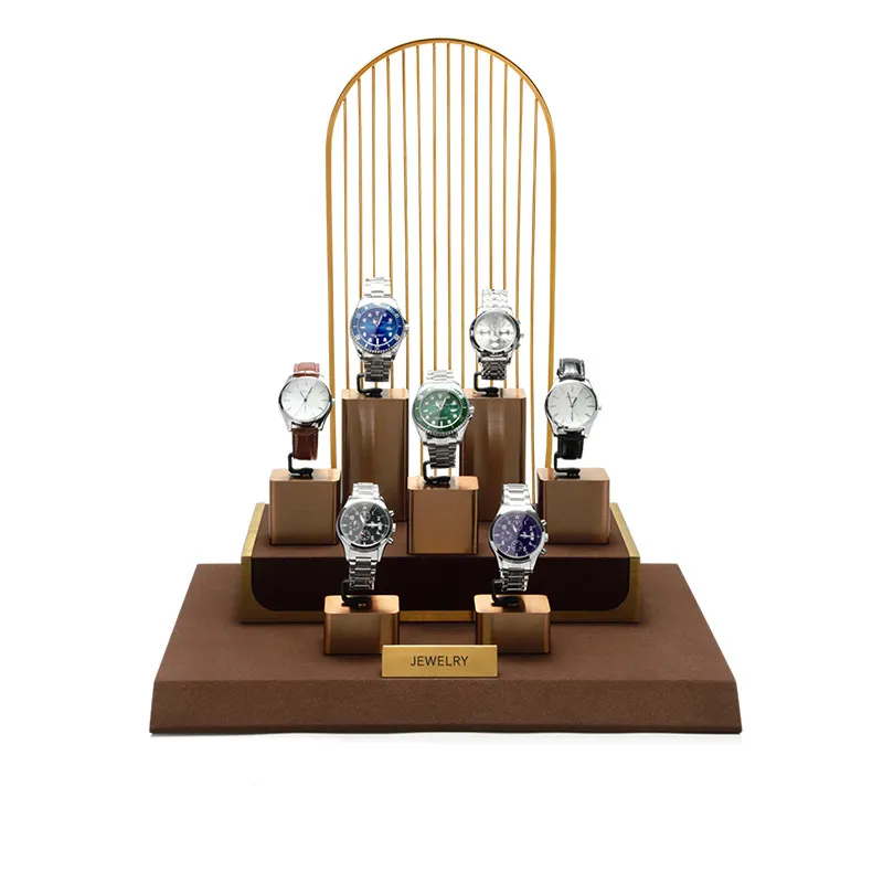 Watch Display Stand Set Brown Color & Microfiber, Metal Material WS025-a