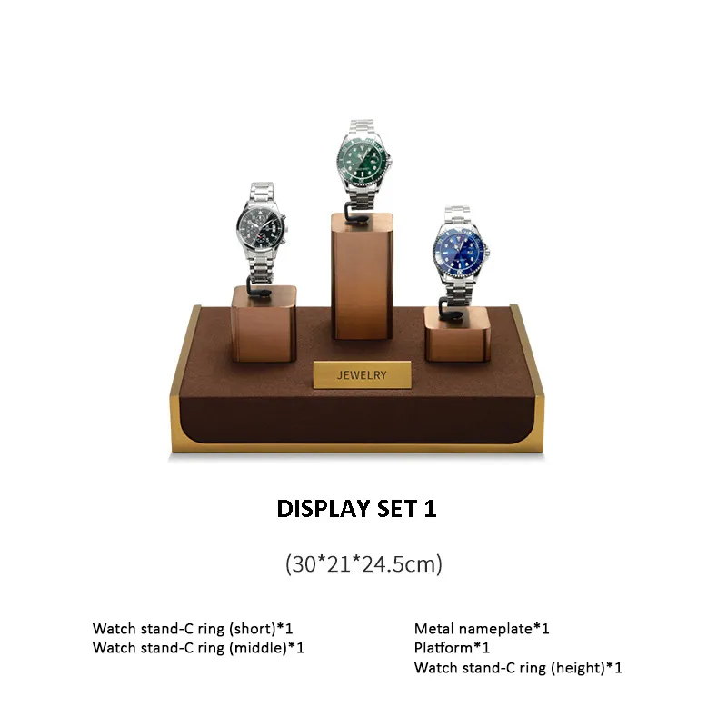 Watch Display Stand Set Brown Color & Microfiber, Metal Material WS025-b