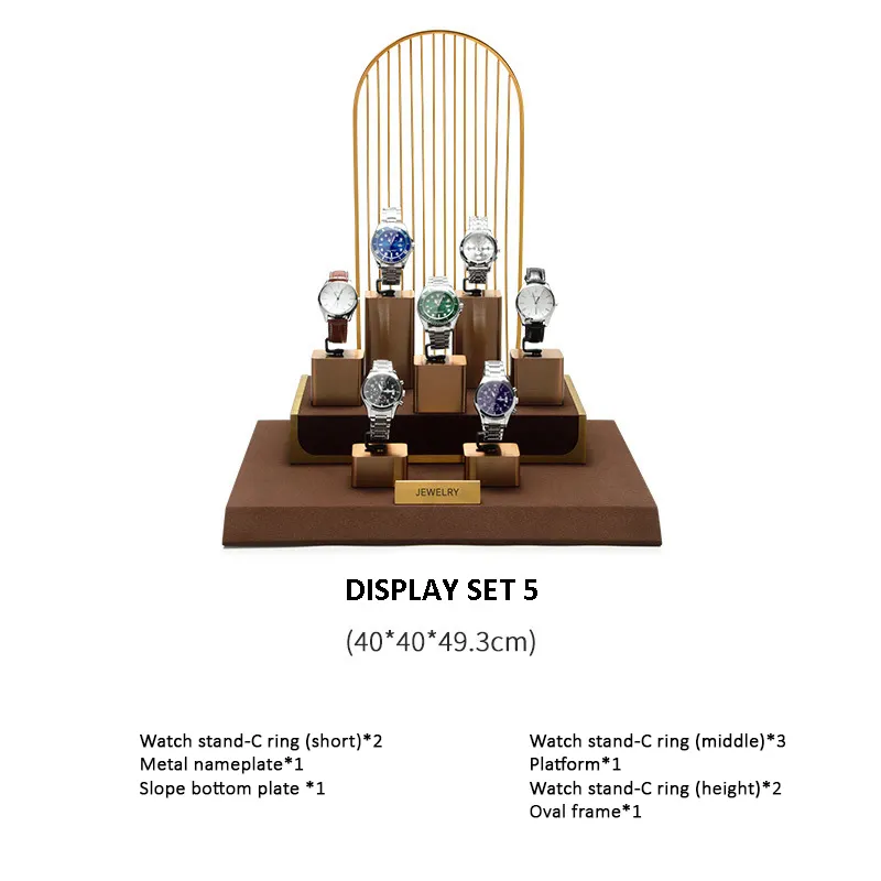 Watch Display Stand Set Brown Color & Microfiber, Metal Material WS025-f