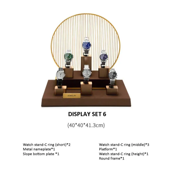 Watch Display Stand Set Brown Color & Microfiber, Metal Material WS025-g