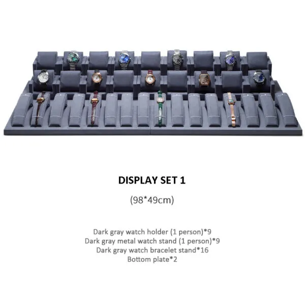 Watch Display Stand Set Dark Grey Color & Microfiber Material WS021-a