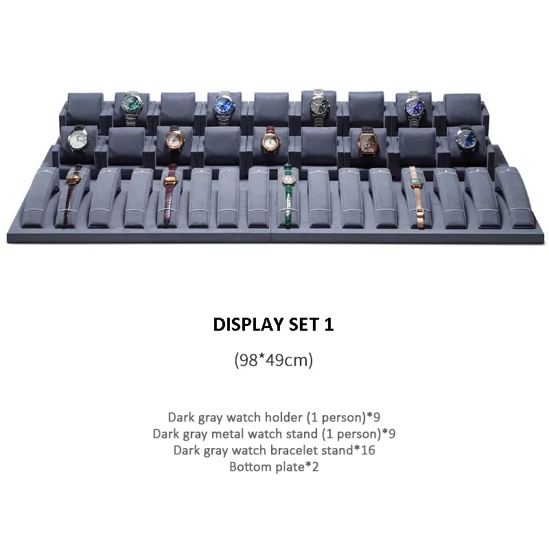 Watch Display Stand Set Dark Grey Color & Microfiber Material WS021-a