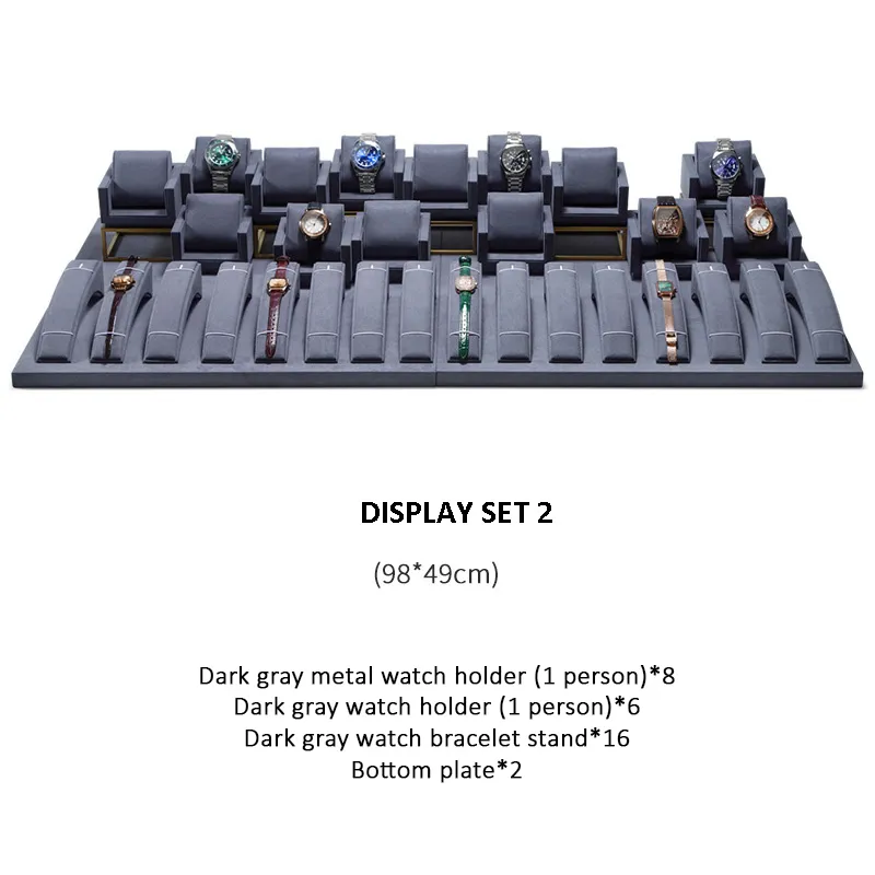 Watch Display Stand Set Dark Grey Color & Microfiber Material WS021-c