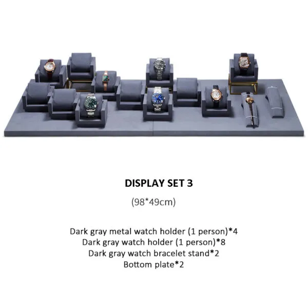 Watch Display Stand Set Dark Grey Color & Microfiber Material WS021-d