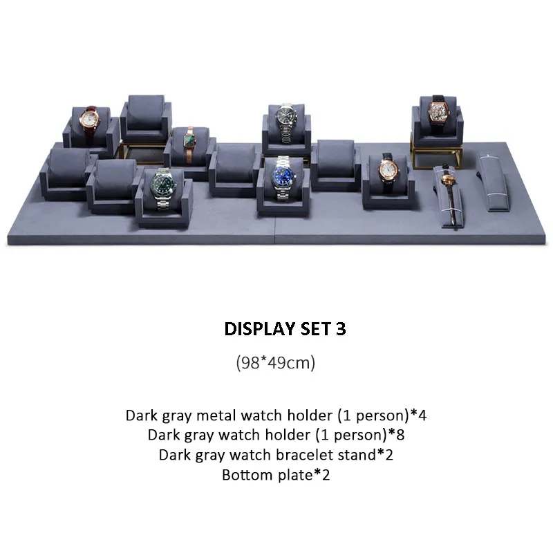Watch Display Stand Set Dark Grey Color & Microfiber Material WS021-d