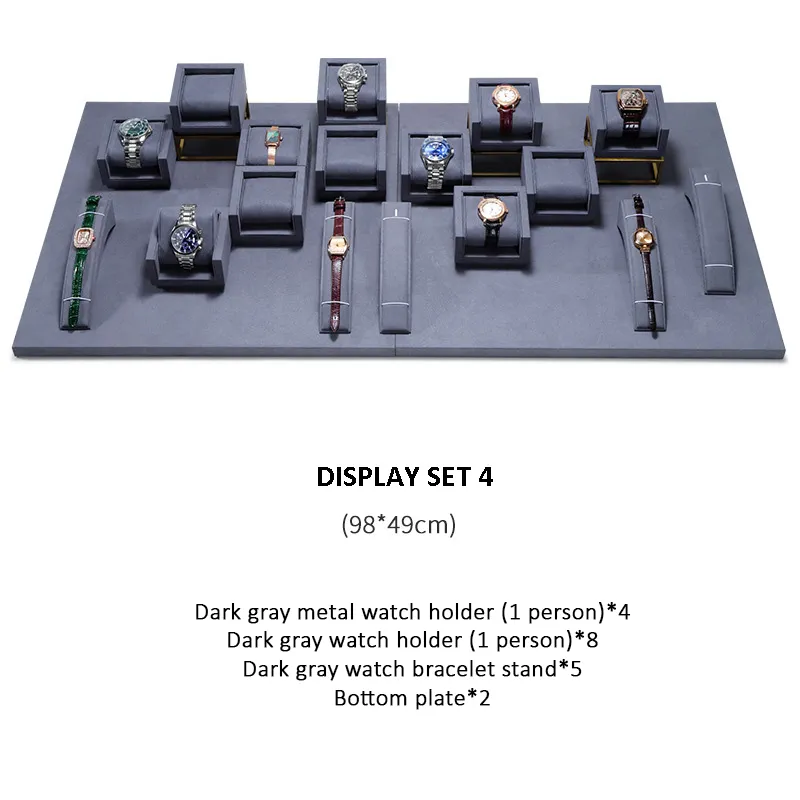 Watch Display Stand Set Dark Grey Color & Microfiber Material WS021-e
