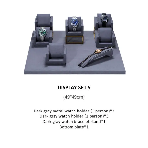 Watch Display Stand Set Dark Grey Color & Microfiber Material WS021-f