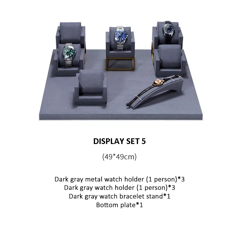 Watch Display Stand Set Dark Grey Color & Microfiber Material WS021-f