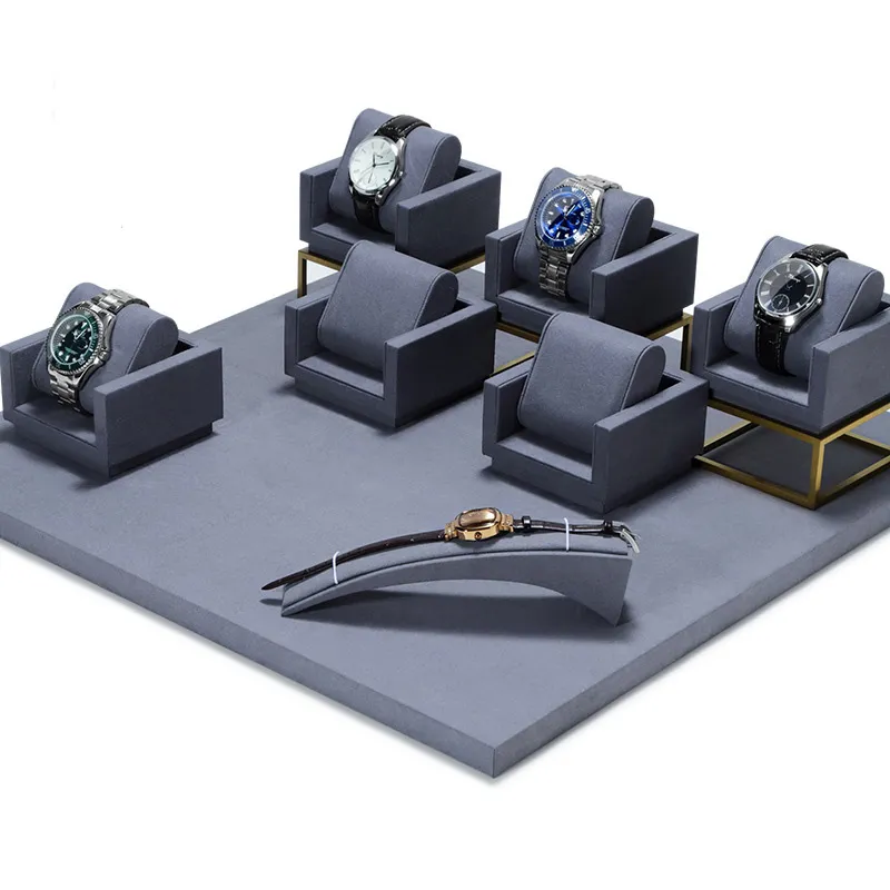Watch Display Stand Set Dark Grey Color & Microfiber Material WS021-j