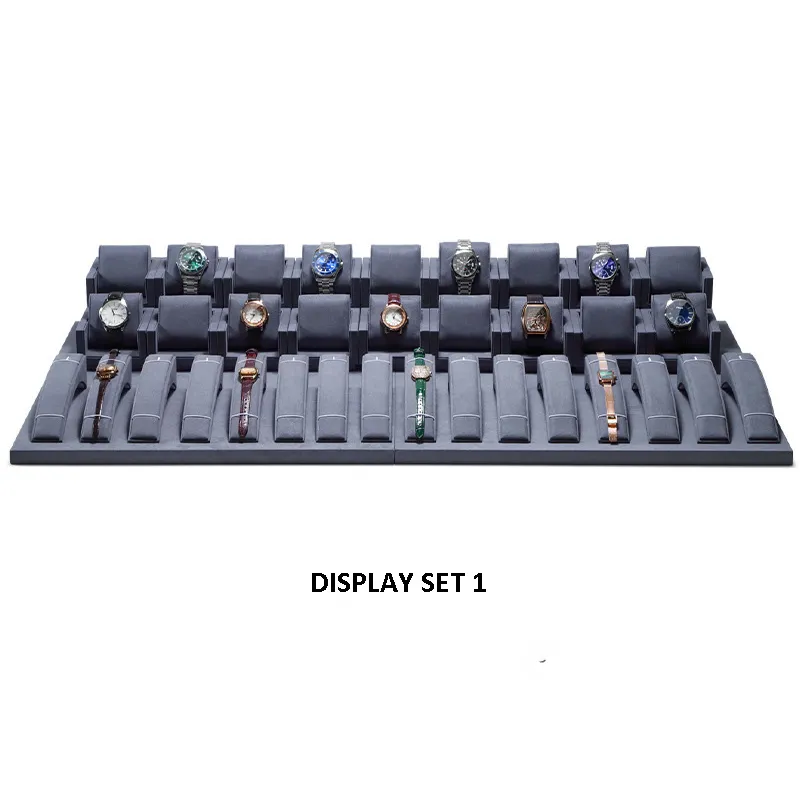 Watch Display Stand Set Dark Grey Color & Microfiber Material WS021