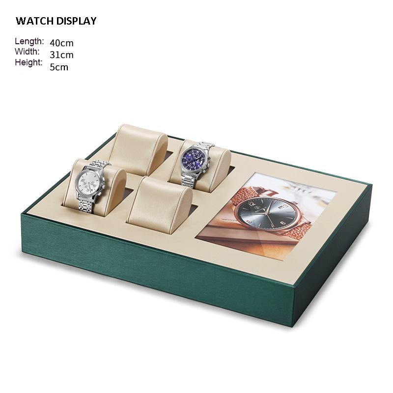 Watch Display Stand Set Green, Champagne Gold Color & Leather Material WS018-h