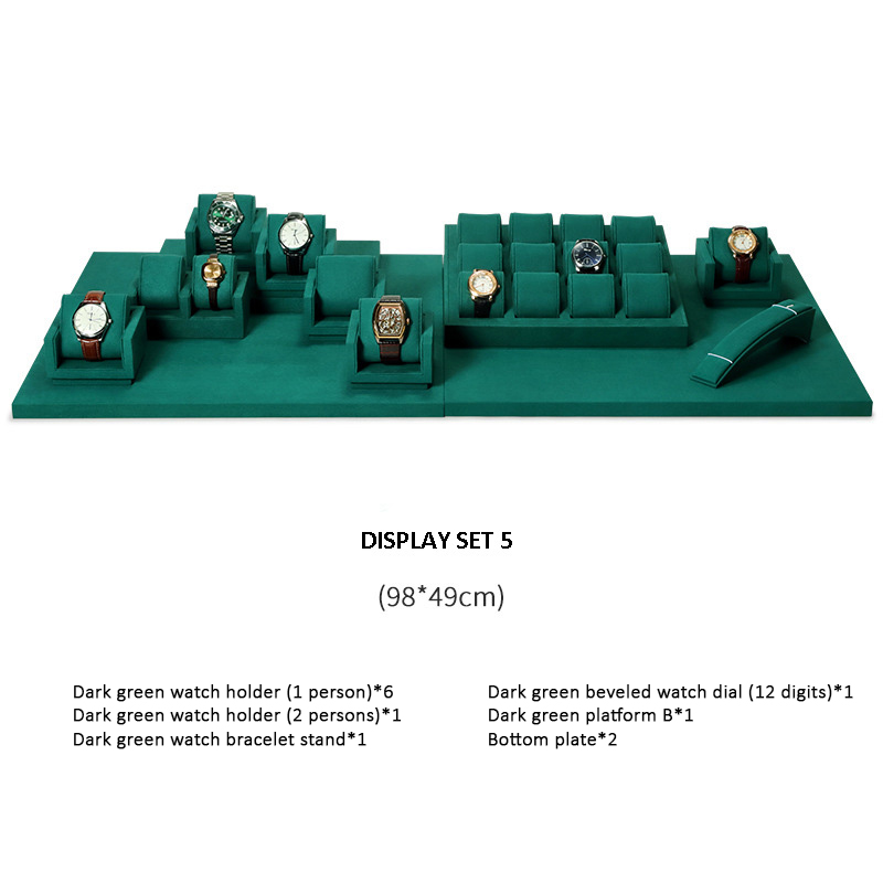 Watch Display Stand Set Green Color & Microfiber, Metal Material WS023-e