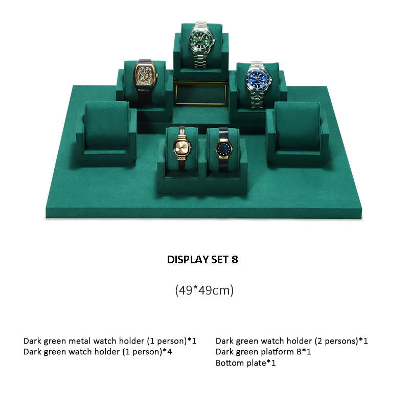 Watch Display Stand Set Green Color & Microfiber, Metal Material WS023-g