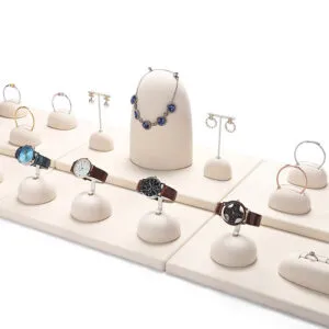 Jewelry Display Stand Set Beige Color & Microfiber Material DS139-a Jewelry Display Stand Set Beige Color & Microfiber Material DS139-a