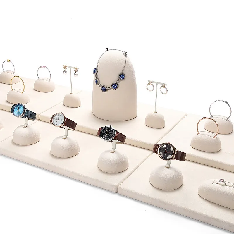 Jewelry Display Stand Set Beige Color & Microfiber Material DS139-a