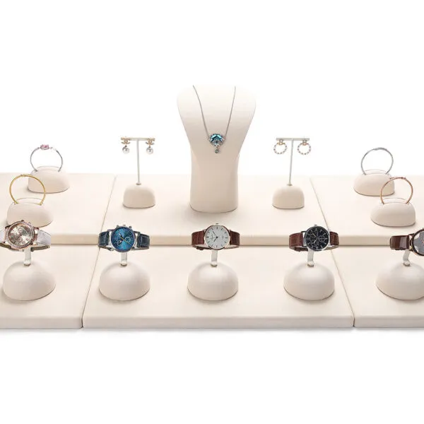 Jewelry Display Stand Set Beige Color & Microfiber Material DS139-x