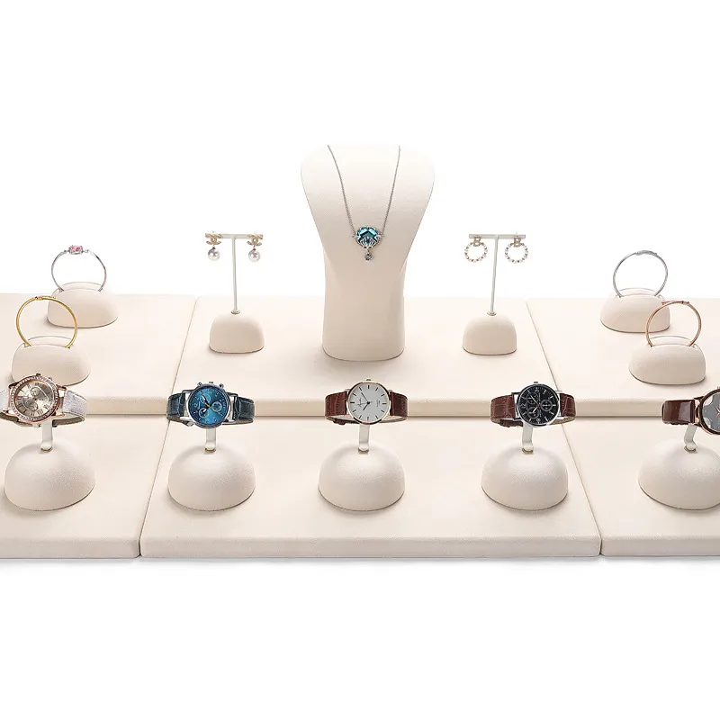 Jewelry Display Stand Set Beige Color & Microfiber Material DS139-x