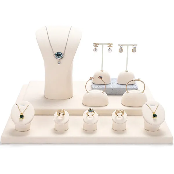 Jewelry Display Stand Set Beige Color & Microfiber Material DS139-z