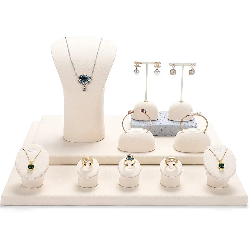 Jewelry Display Stand Set Beige Color & Microfiber Material DS139-z