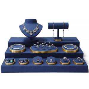 Jewelry Display Stand Set Blue Color & Microfiber, Metal Material DS140-q