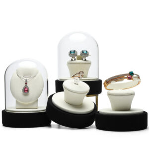 Jewelry Display Stand Set Green, White, Red, Orange, Blue, Gray, Beige Color & Microfiber, Glass Material DS143-a