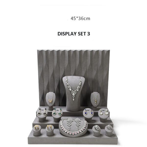 Jewelry Display Stand Set Grey Color & Microfiber Material DS138-ab