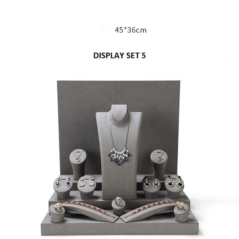 Jewelry Display Stand Set Grey Color & Microfiber Material DS138-ae