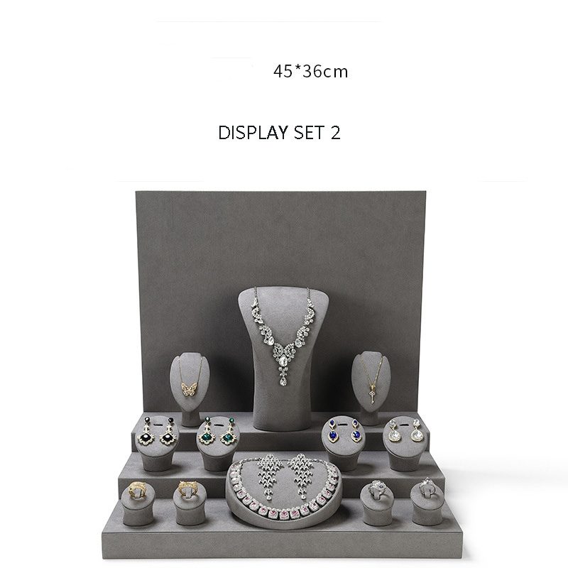 Jewelry Display Stand Set Grey Color & Microfiber Material DS138-w