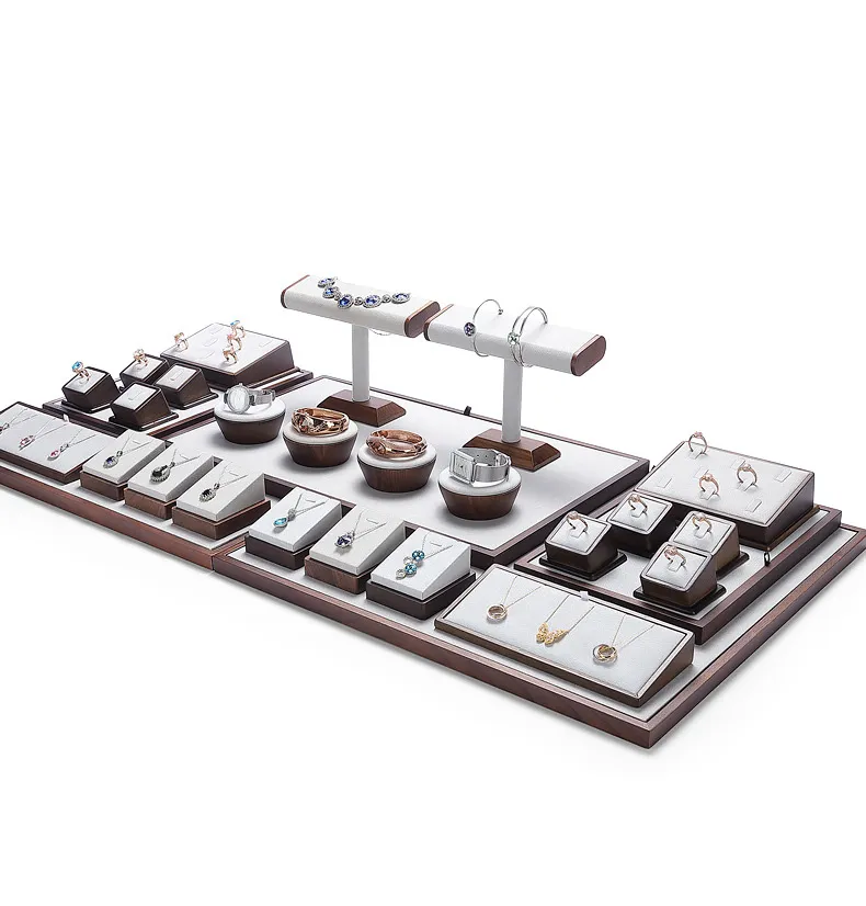 Jewelry Display Stand Set Light Grey Color & Microfiber, Wood Material DS142-ac