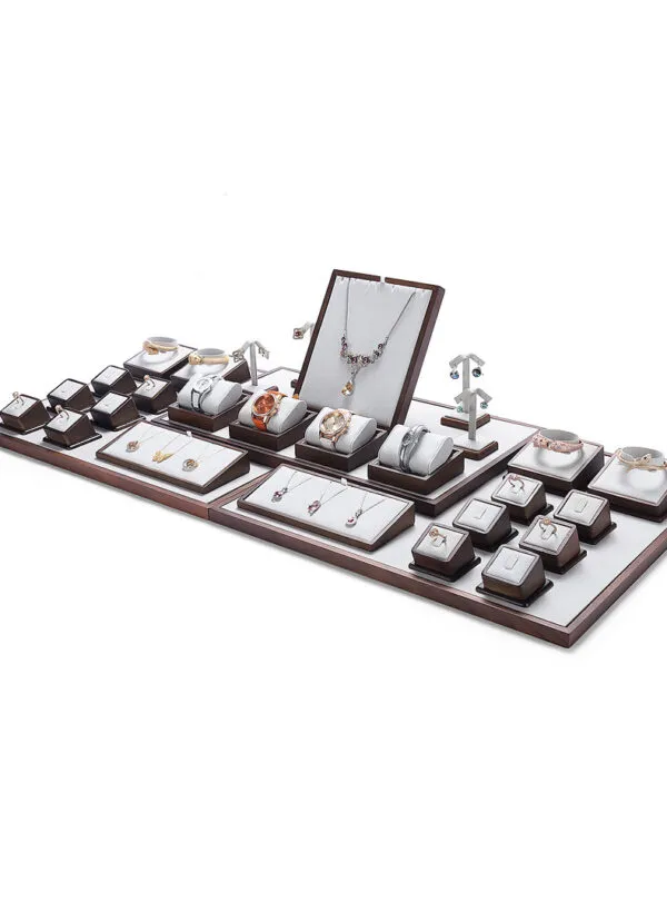Jewelry Display Stand Set Light Grey Color & Microfiber, Wood Material DS142-ad
